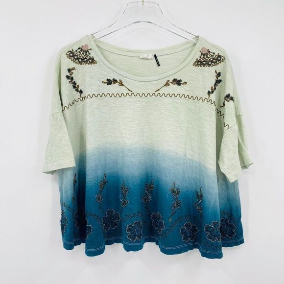 Akemi Kin Anthropologie Size Small Tulsi Blue Ombre Swing Top Short Sleeve - Picture 1 of 7
